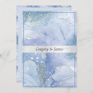 Convite Azul Púrpura Branco Elegante Silver Satin