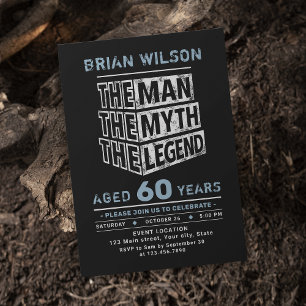 Convite Azul Qualquer Idade O Homem O Mito A Lenda Anivers