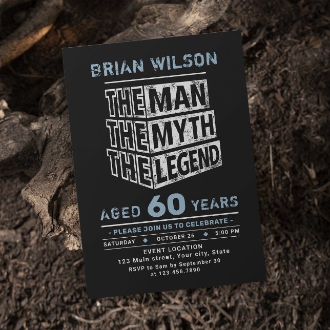 Convite Azul Qualquer Idade O Homem O Mito A Lenda Anivers (Blue Any Age The Man The Myth The Legend Birthday Invitation)