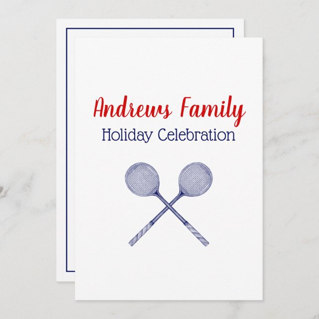 Convite Azul Raquetas Esmagadas Cruzadas (Frente/Verso)