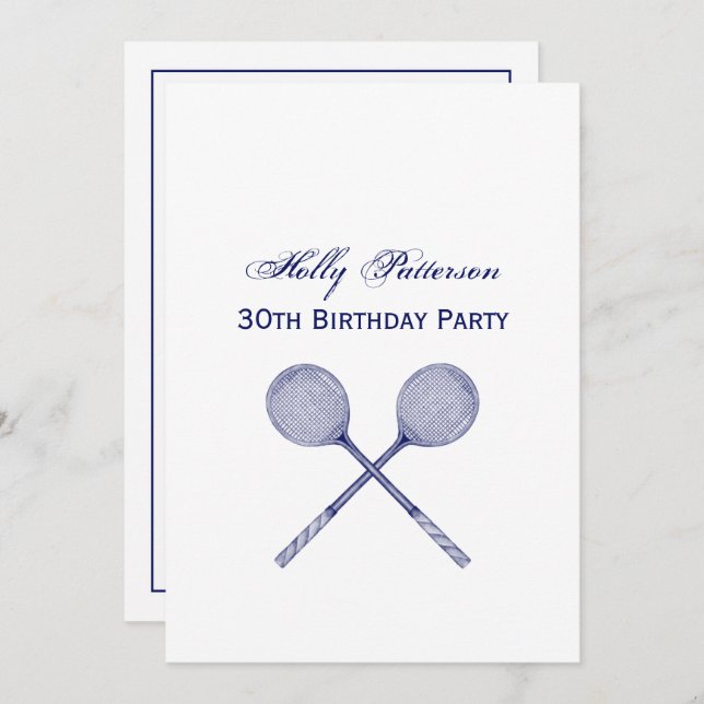 Convite Azul Raquetas Esmagadas Cruzadas (Frente/Verso)