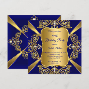 Convite Azul Real Adicionar Idade Aniversário Dourado Diam