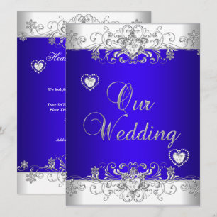 Convite Azul real Casamento Prata Diamante Corações
