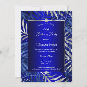 Convite Azul Real Cinza Prata Palma Diamante Festa de Aniv