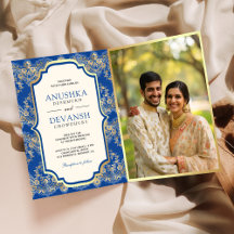 Azul Real Código QR de Renda Dourada Foto Casament