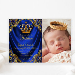 Convite Azul Real Coroa de Ouro Pequeno Príncipe Batizado