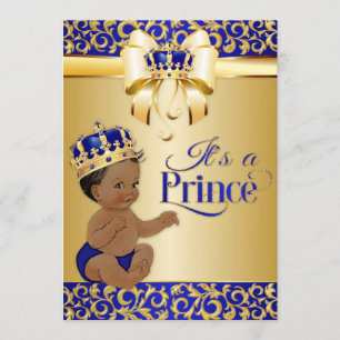 Convite Azul Real & Coroa de Príncipe Afro-Americano Doura