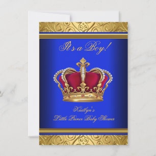 Convite Azul Real Damasco Dourado Churrasco de Bebê Menino