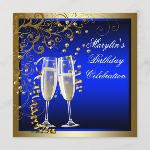 Convite Azul Real Dourado Mulher Azul Dourado Aniversário