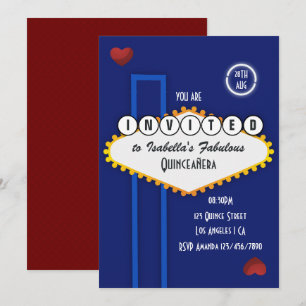 Convite Azul Real e Borgonha Las Vegas Quinceañera