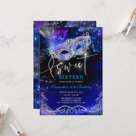 Convite Azul Real e Doce Prateado 16 Decorações