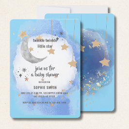 Convite Azul Real e Dourado Lua Estrelas Abstratas