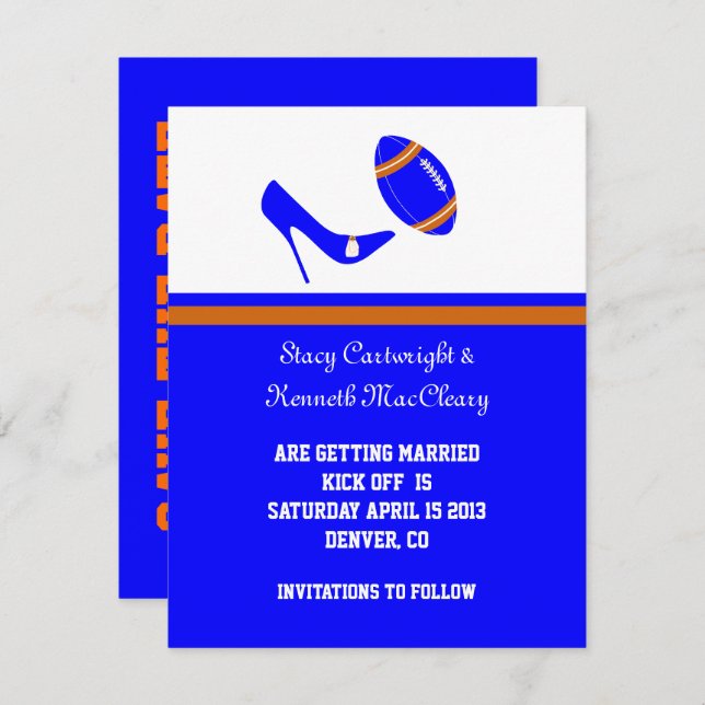 Convite Azul Real e Laranja Futebol Salvar a Data (Frente/Verso)