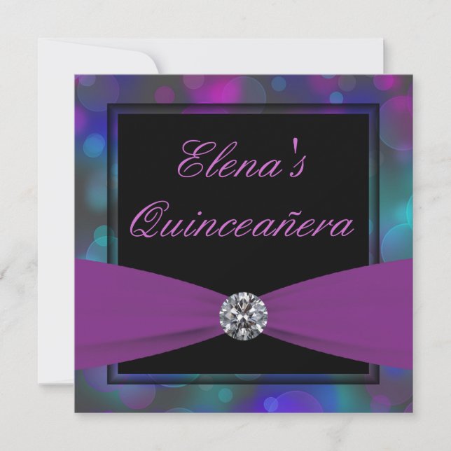 Convite Azul Real e Roxo Quinceanera (Frente)