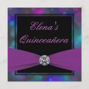 Convite Azul Real e Roxo Quinceanera