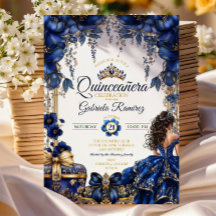 Azul Real Floral Tiara de Quinceañera Dourada