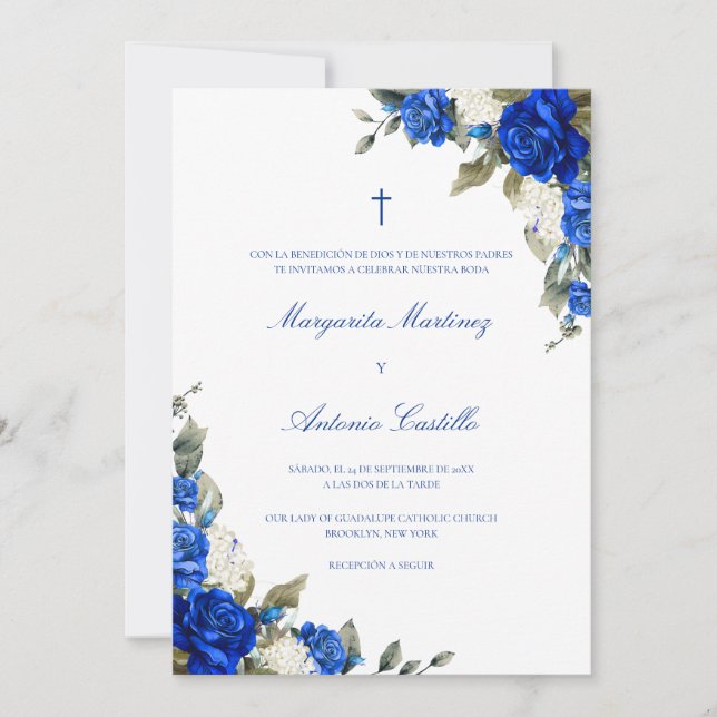 Convite Azul Real Invitón de Boda Cristiana Wedding (Frente)