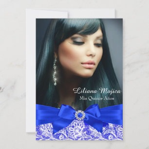 Convite Azul Real Laço & Jóia Arco Quinceanera