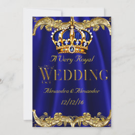 Convite Azul Real Marinho Casamento Coroa Dourada 2