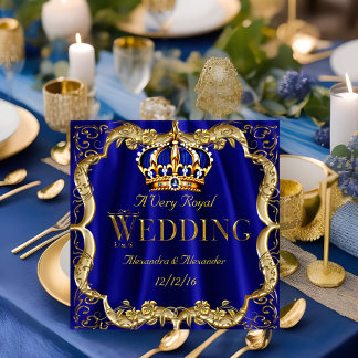 Convite Azul Real Marinho Coroa Dourada Casamento 2