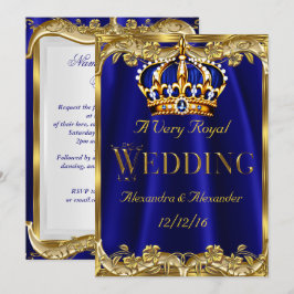 Convite Azul Real Marinho Coroa Dourada Casamento 3