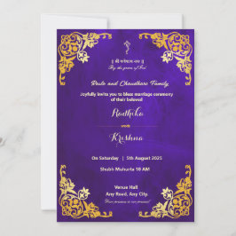 convite azul real para casamento hindu indiano