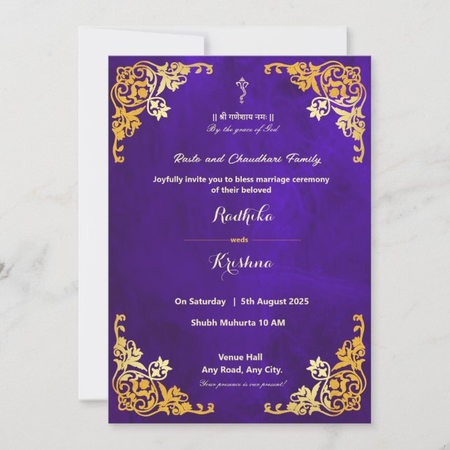 convite azul real para casamento hindu indiano (Frente)