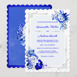 Convite Azul Real, Prata e Branco Cores de Casamento