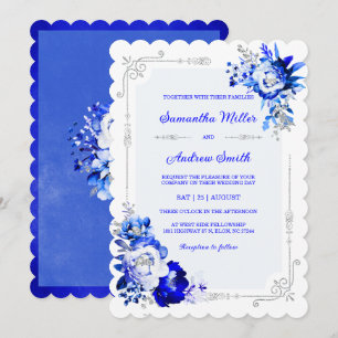 Convite Azul Real, Prata e Branco Cores de Casamento