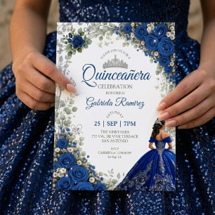 Convite Azul Real Quinceañera Borboletas Prateadas