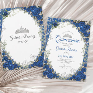 Convite Azul Real Quinceañera Borboletas Prateadas