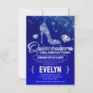Convite Azul Real Quinceanera Brilha Diamante Aniversário