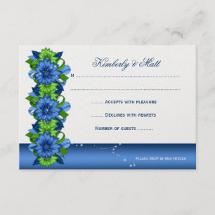 Convite Azul Real Verde Lima Floral RSVP