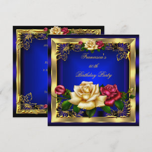Convite Azul Real Vermelho Creme Rosas Dourado Elegante An
