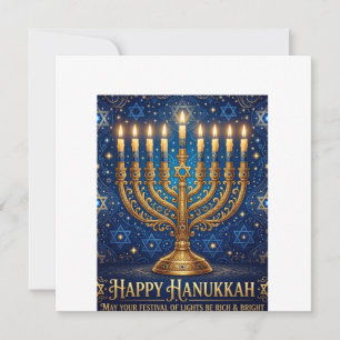 Convite Azul Rico e Dourado Hanukkah Repleto de Joias