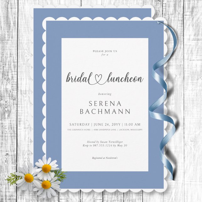 Convite Azul Romântico Moderno e Bridal Branca (Modern Romantic Blue & White Bridal Luncheon Invitation)