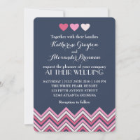 Azul, Rosa Quente, Chevron Invitation Love