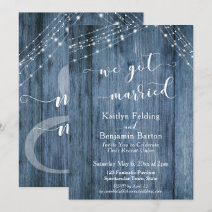 Convite Azul Rústico Madeira e Luzes Nós Casamos Evento