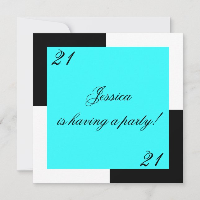 Convite Azul simples fêmea do partido de aniversário de 21 (Frente)