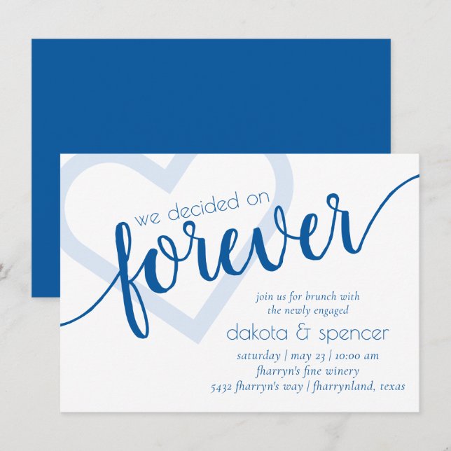 Convite Azul Simples para sempre | Cerulean Newlyws Brunch (Frente/Verso)