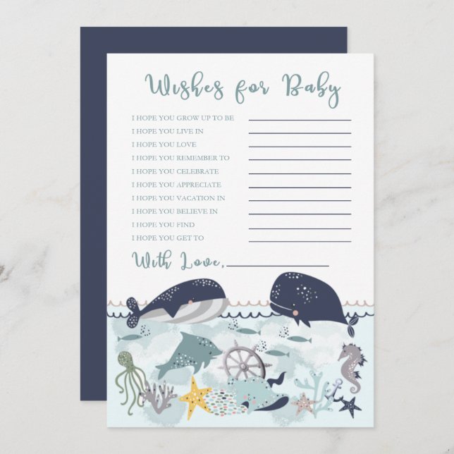Convite Azul sob o mar Chá de fraldas ansioso para bebê (Frente/Verso)