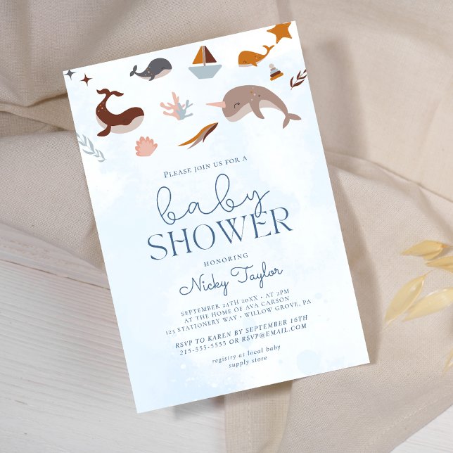 Convite Azul Sob O Mar De Chá de fraldas De Baleia Cuta (Criador carregado)