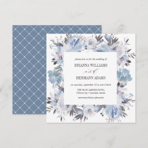 Convite Azul Sonho Casamento de Diamante Floral de Primav