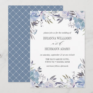Convite Azul Sonho Casamento de Ricos Rústicos Flores