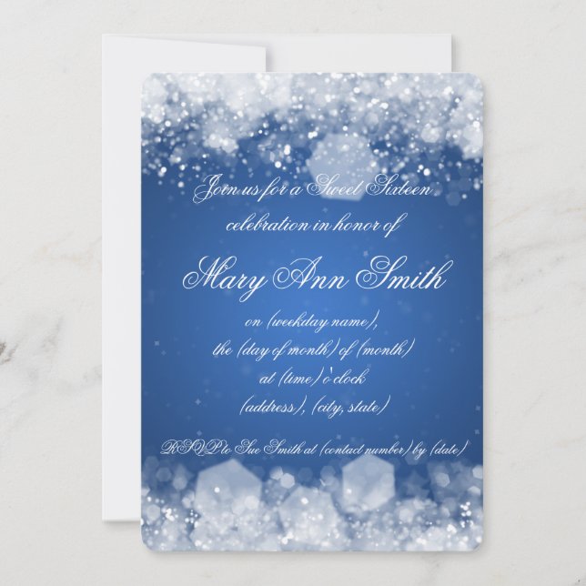 Convite Azul Sparkling da noite 2 do partido do doce (Frente)