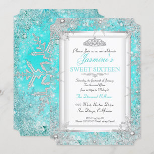 Convite Azul Teal Aqua Prata Inverno Paradisíaco Sweet 16