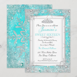 Convite Azul Teal Aqua Prata Winter Wonderland Doce 16