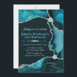 Convite Azul Teal e Festa de aniversário de Agitação da La<br><div class="desc">Azul Teal e design de Agitação de Glitter Prateado com fundo de cor escuraClipart da DigitalCurio no Etsy</div>