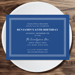 Convite Azul Triplo Borda de Aniversário Personalizado Clá