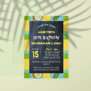 Convite Azul Tropical Havaiana Luau Birthday